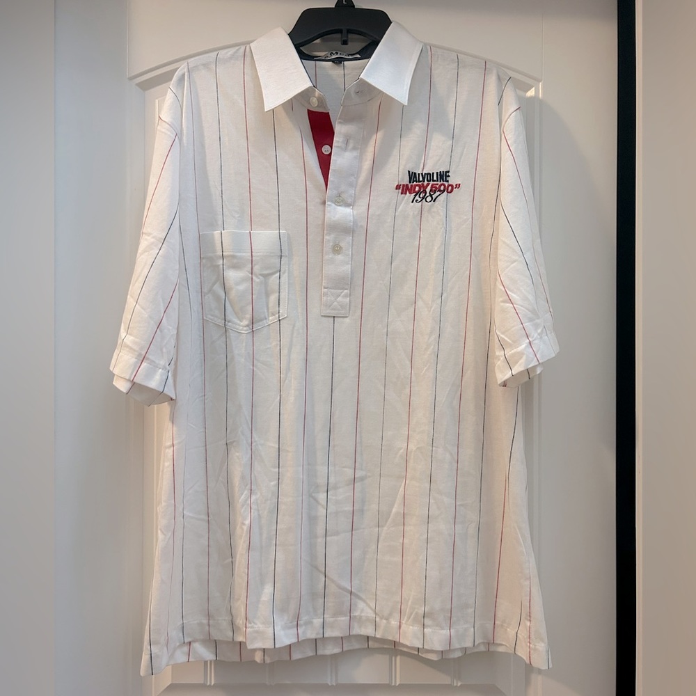 Vintage Valvoline 80s Pinstripe Pocket Polo Shirt Indy 500